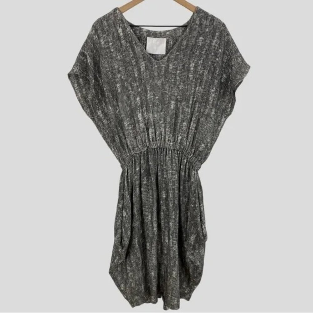Meg Black and White Linen Cotton Lagenlook Dress with Pockets Large